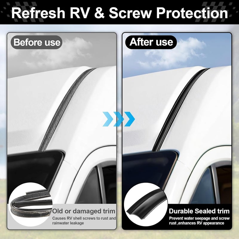 JUSTTOP 1" RV Vinyl Trim Molding Insert, Weather Stripping Exterior Flexible Molding, Screw Cover RV Boat Camper Travel Trailer (50FT, Black) - Image 5